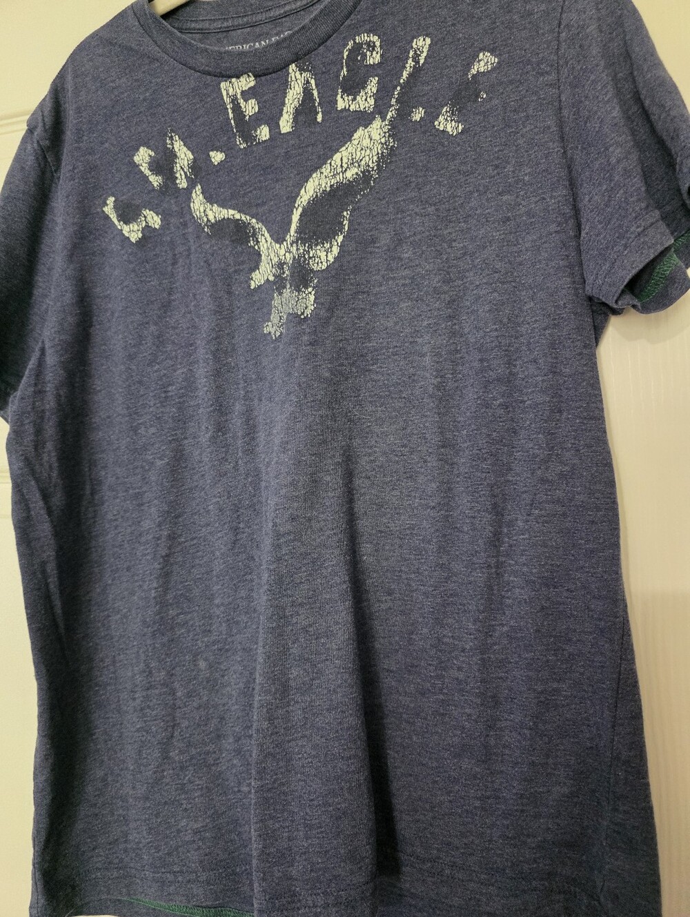 Vintage Y2K American Eagle AE Mens Faded Navy Retro Print T Shirt Size Large